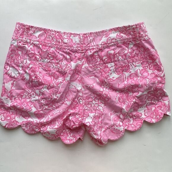 Lilly Pulitzer Buttercup She's A Fox Print Pink 5" Scallop Hem Shorts Size 00 - Picture 6 of 9